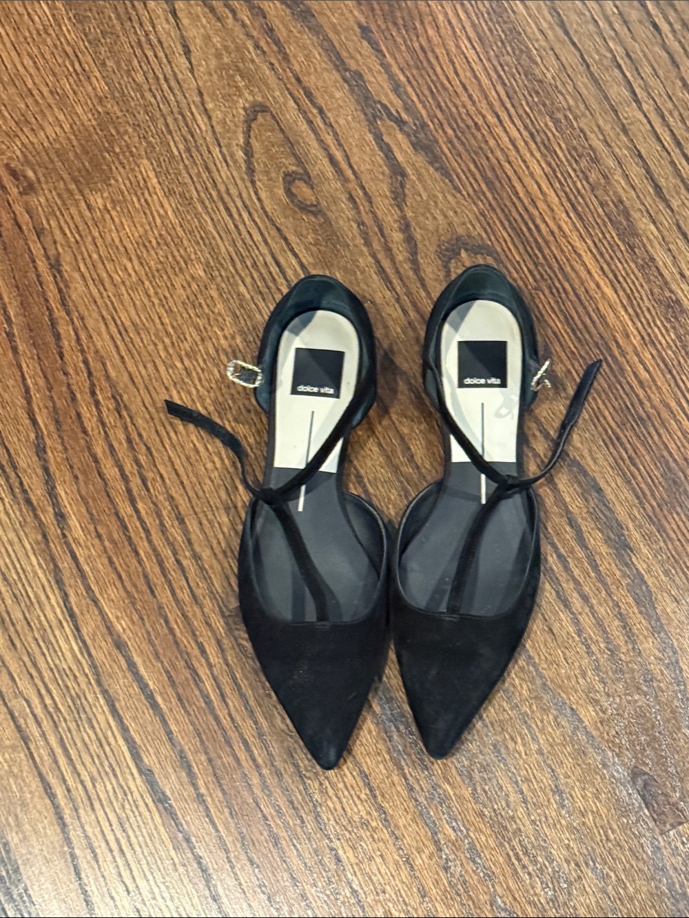 Dolce Vita Black Suede Pointed Ballet Flats with Ankle Straps